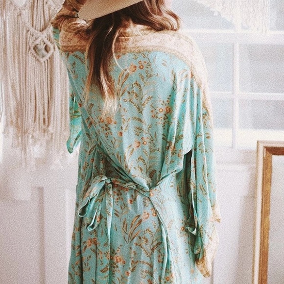 SOLD OUT Turquoise Fields Bohemian Kimono Coverup Robe - Picture 3 of 5